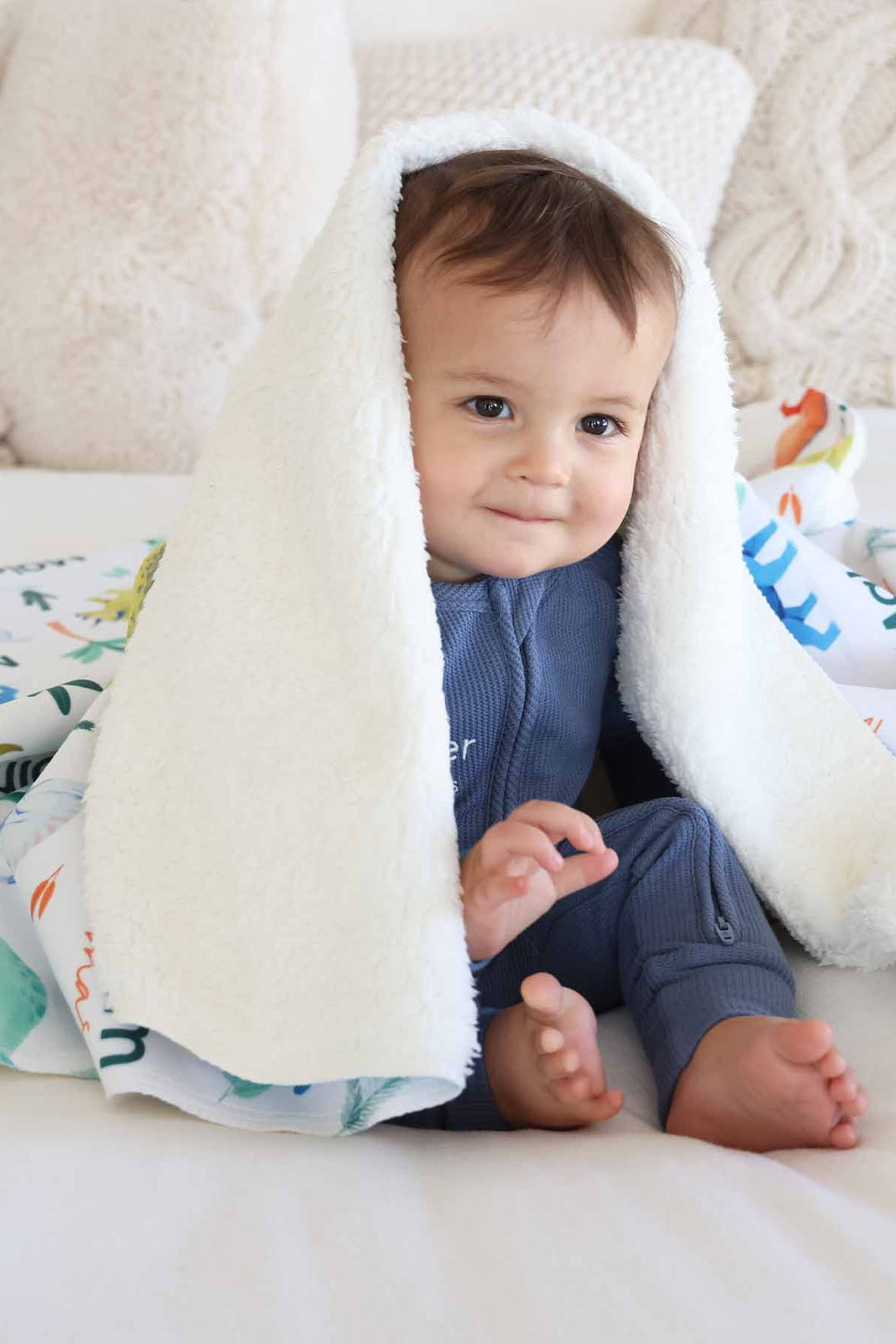 colorful dino sherpa personalized blanket for kids 