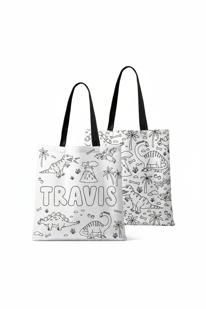 dinosaur personalized colorable tote bag 