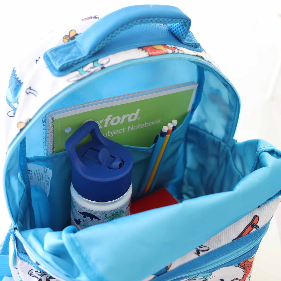 inside of dinosaur backpack