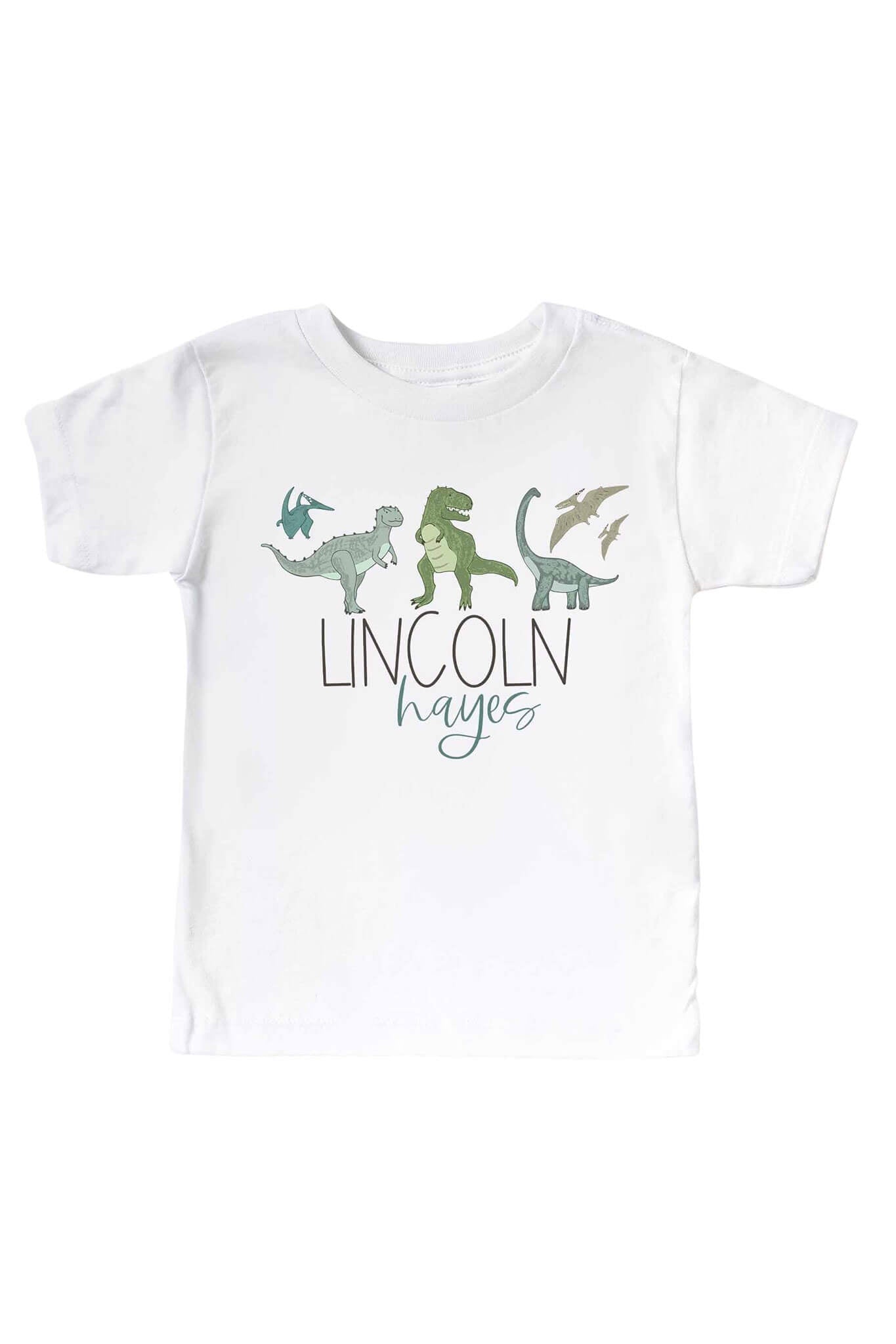 Personalized Dinosaur Friends Kids Graphic Tee | White