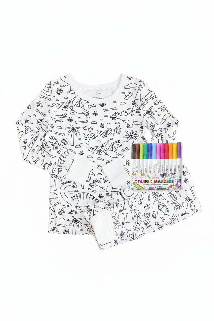 Jurassic Playground Colorable Pajama Two Piece Set flat lay