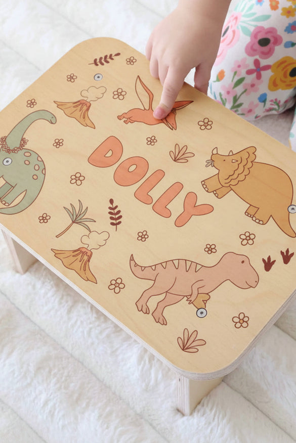 girl dinosaur personalized kids step stool