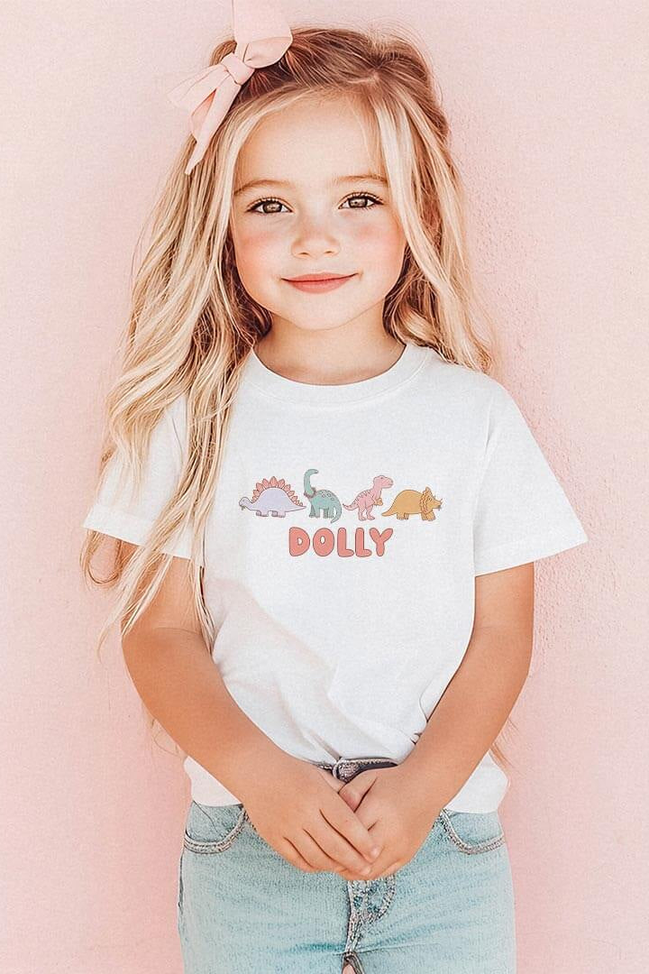 Personalized Dinos Kids Graphic Tee | White