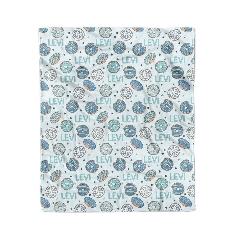 personalized kids blanket blue with donuts 