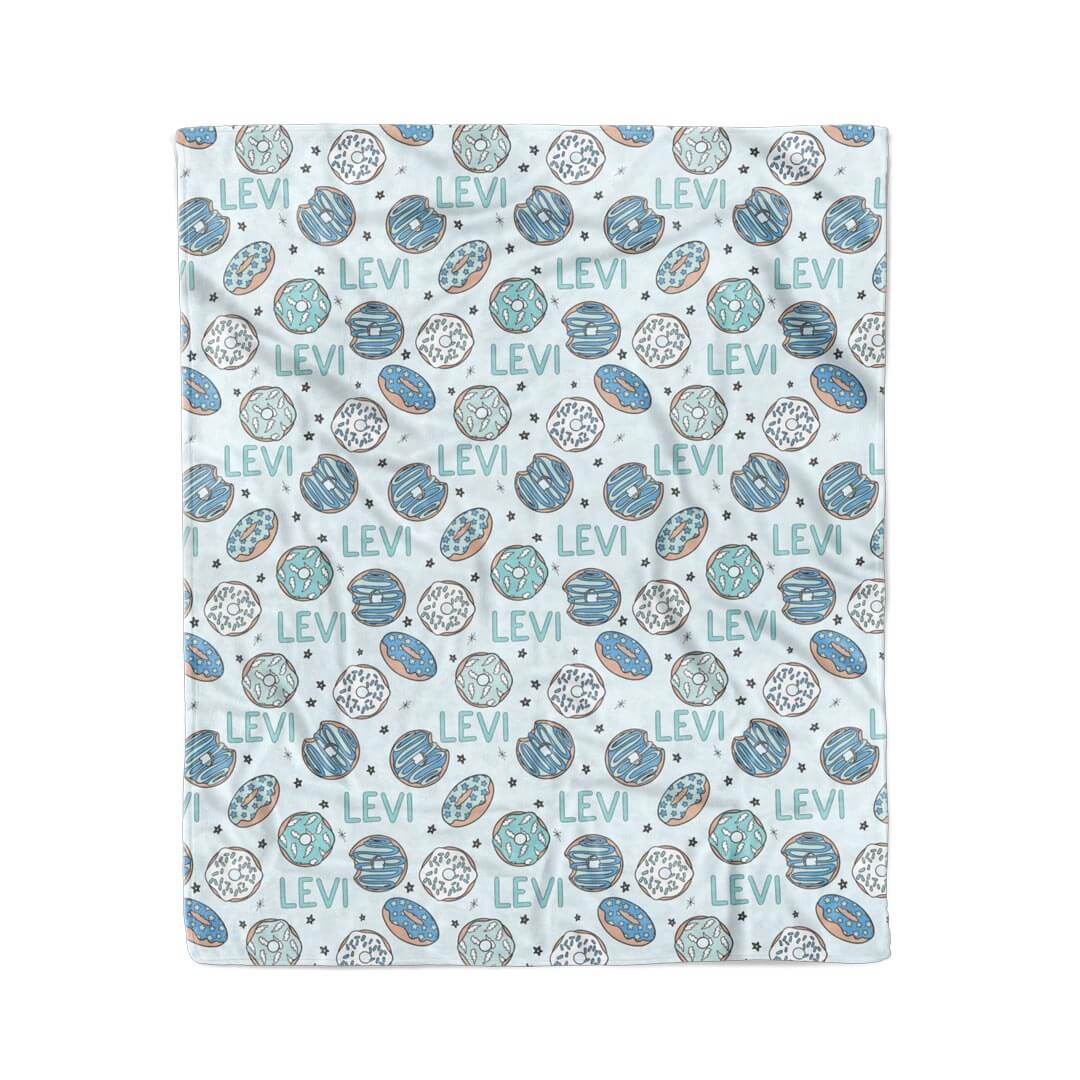 personalized kids blanket blue with donuts 
