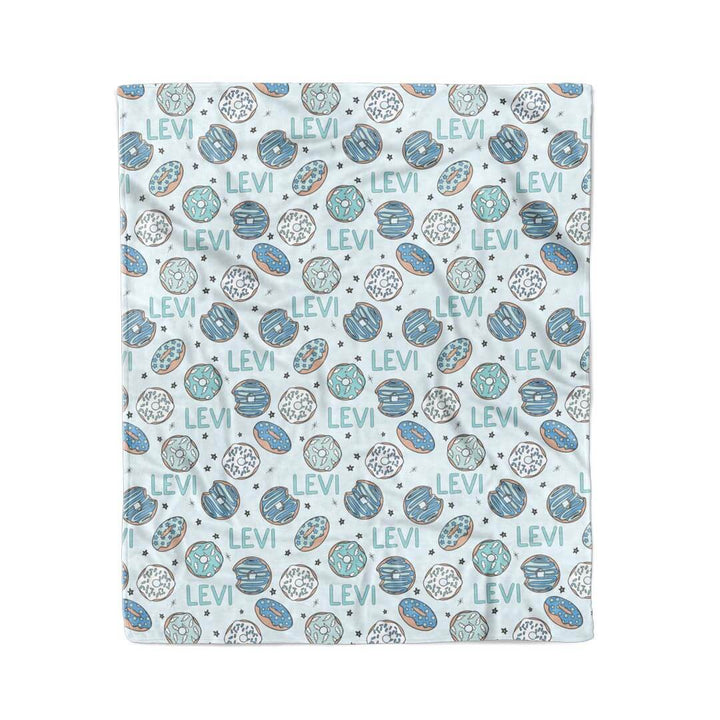 personalized kids blanket blue with donuts 