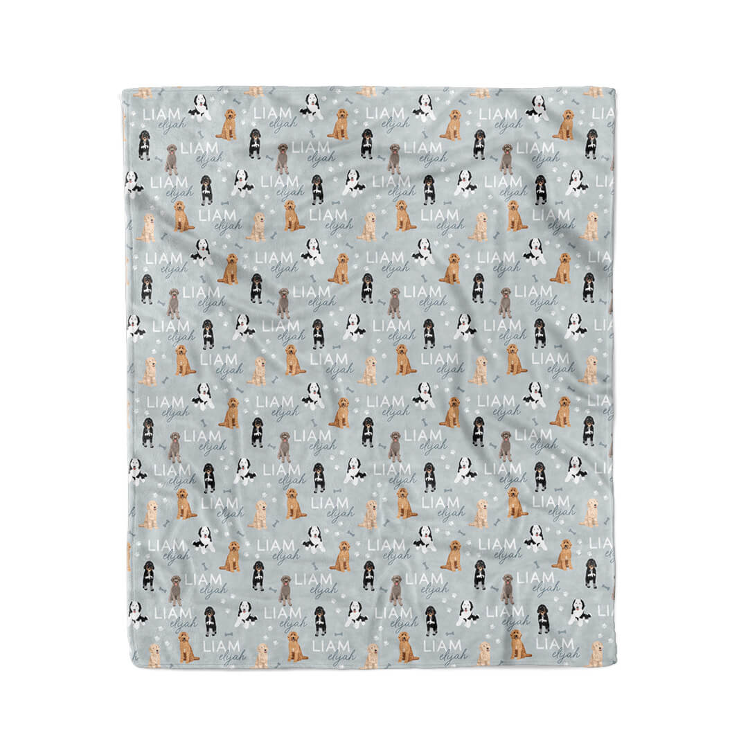 blue personalized kids blanket doodles