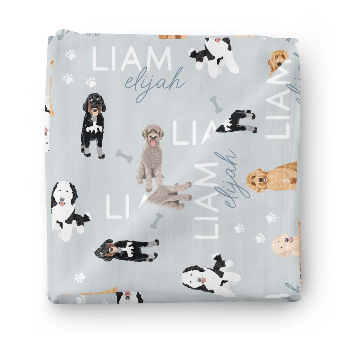 Personalized Baby Name Swaddle Blanket | Dog Breeds