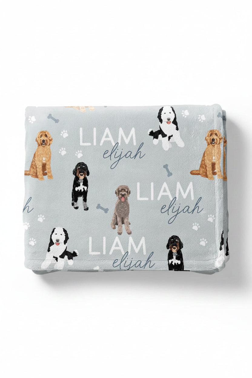 personalized kids blanket with doodles blue 