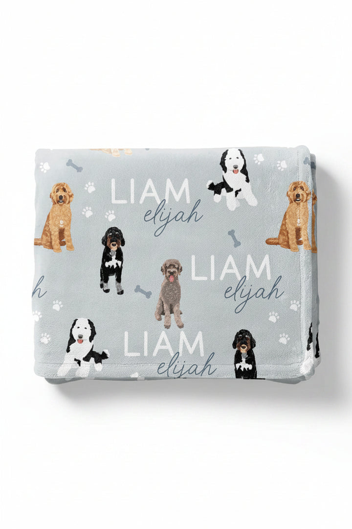 personalized kids blanket with doodles blue 