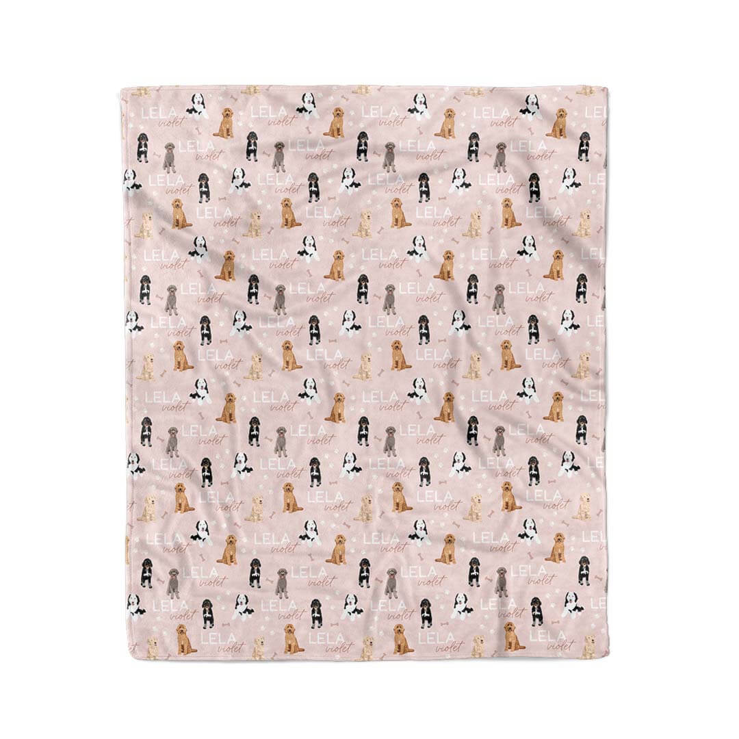 doodle personalized kids blanket pink