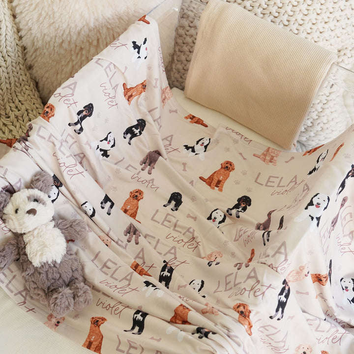 Personalized Baby Name Swaddle Blanket | Dog Breeds