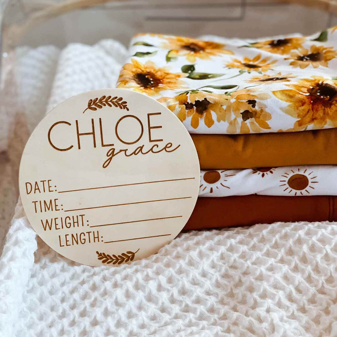 double leaf personalized baby name wood announcement 