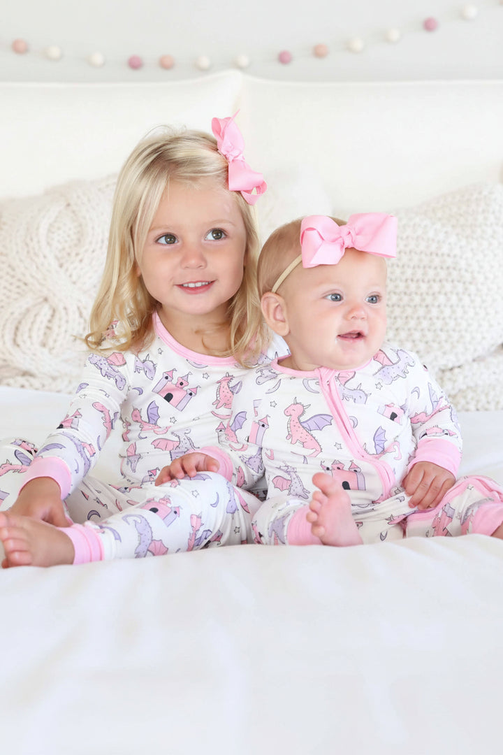 pink dragon adventure sibling matching pajamas 