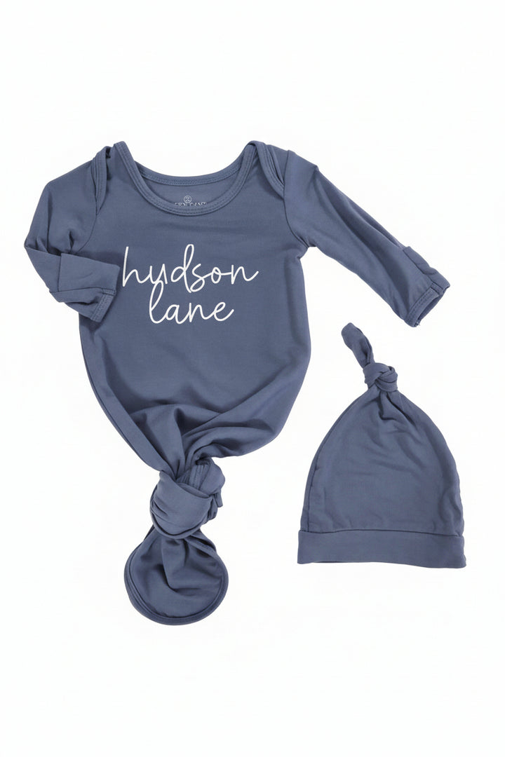 Boy Personalized Bamboo Newborn Baby Knot Gown & Hat