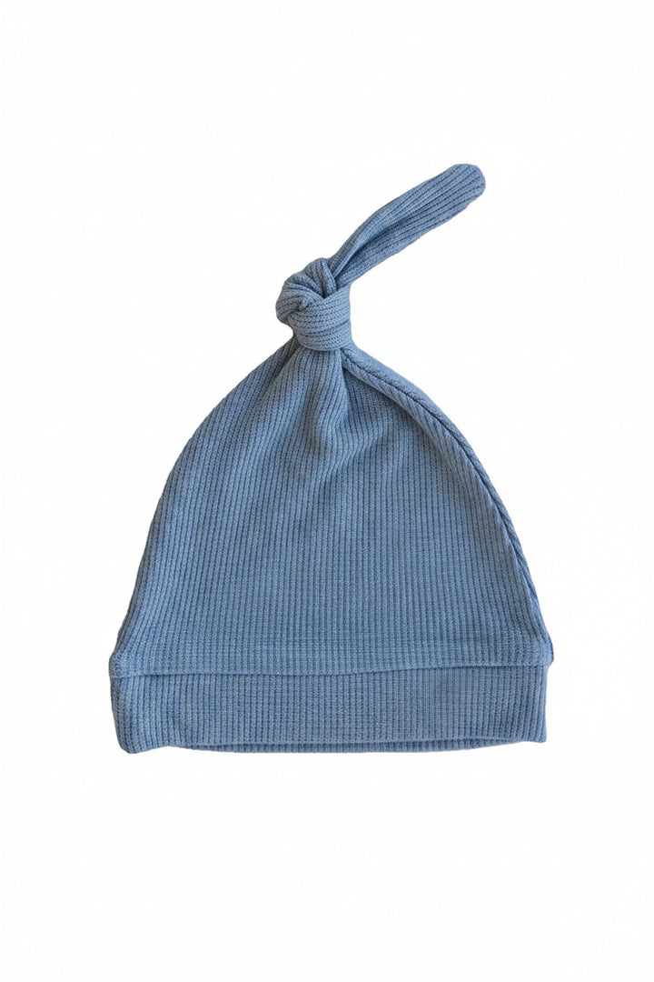 dusty denim waffle knotted hat 