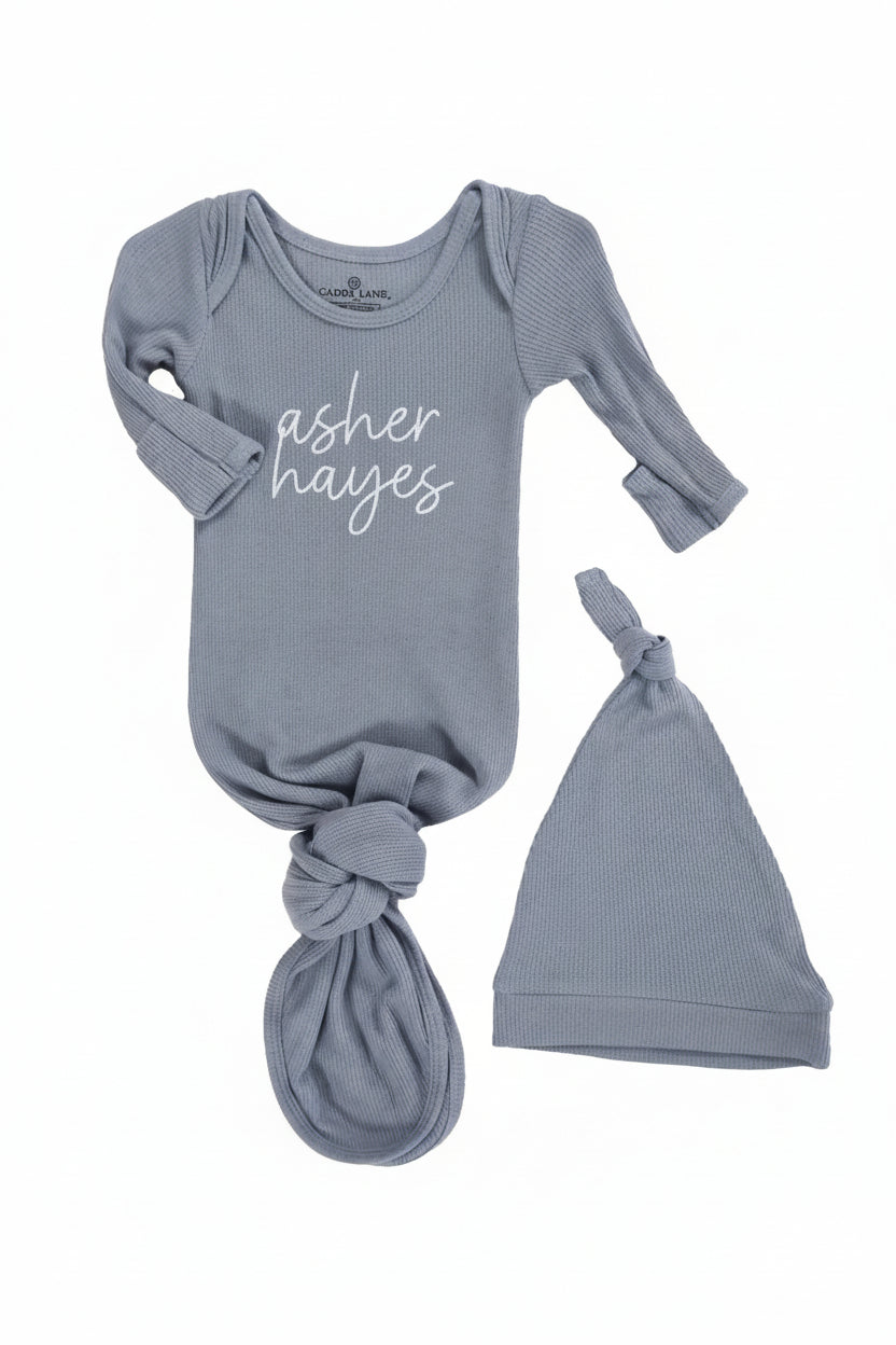 Boy Personalized Bamboo Newborn Baby Knot Gown & Hat