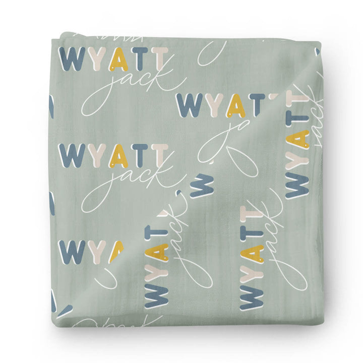 green retro personalized swaddle blanket 