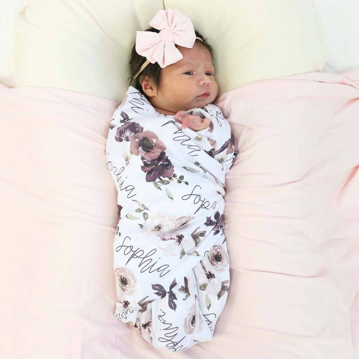 baby swaddle blanket personalized purple floral