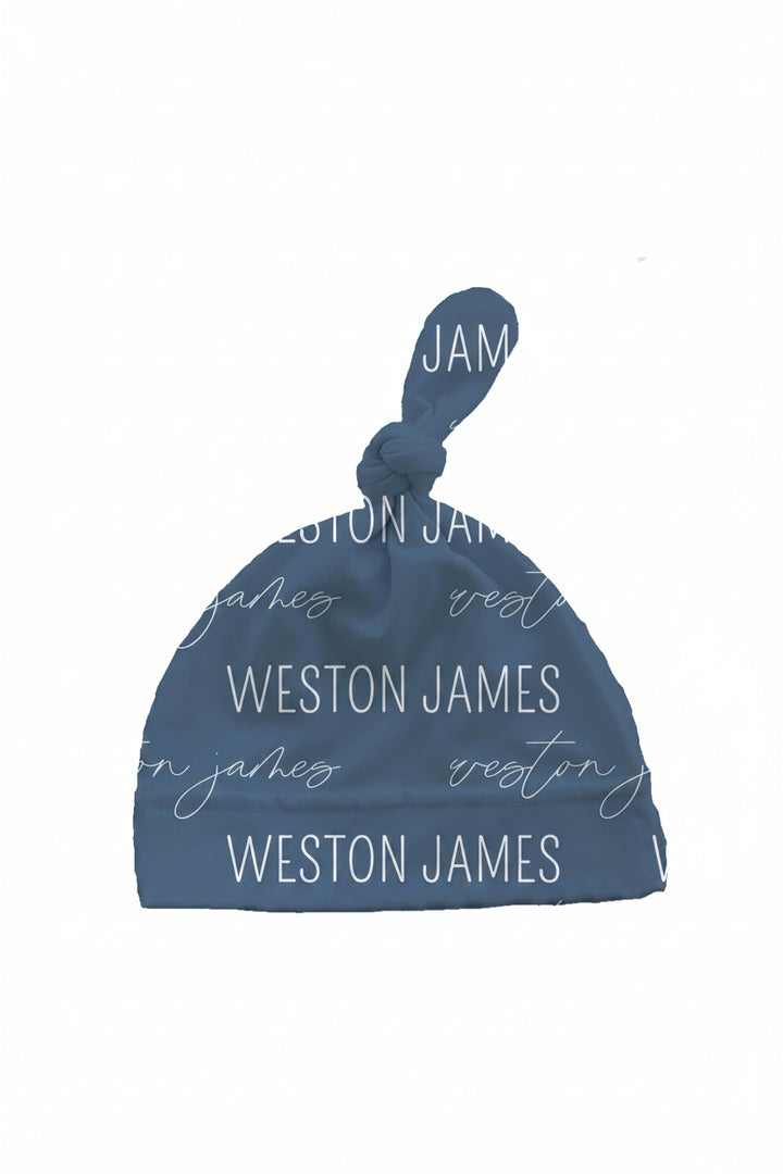 dusty blue  personalized knotted hat 