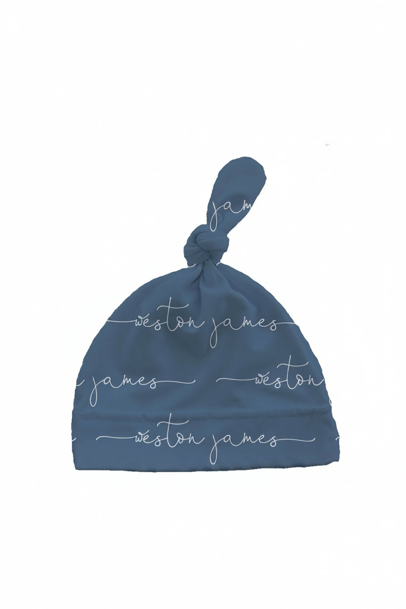 personalized knotted hat dusty blue 