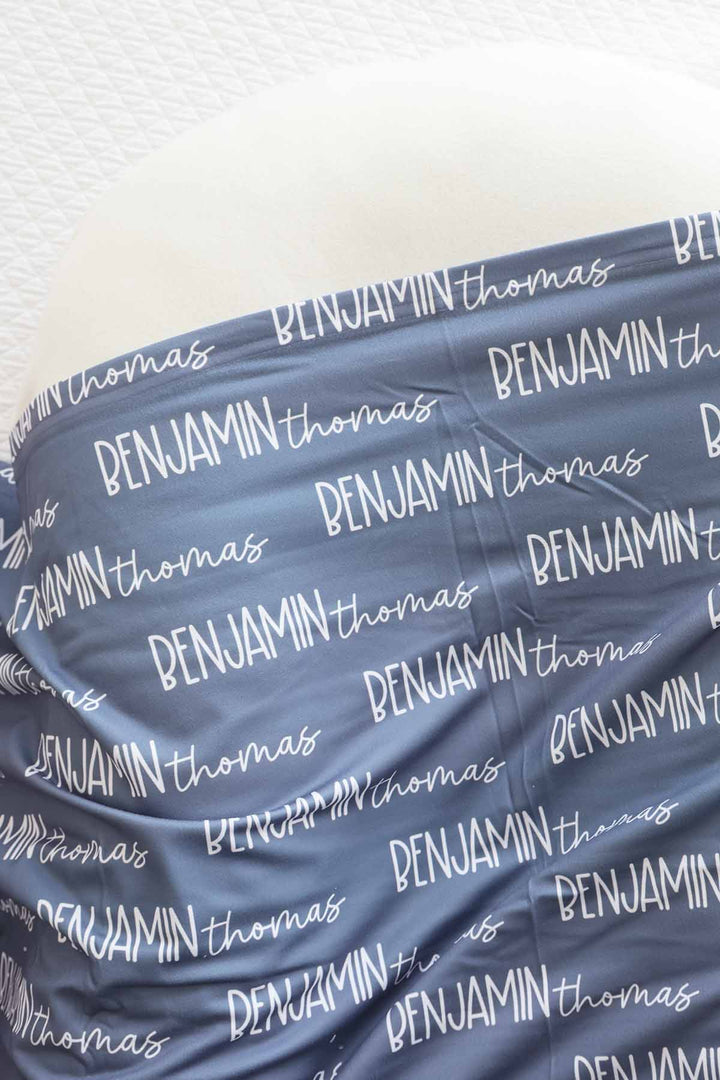 dusty denim personalized swaddle blanket 