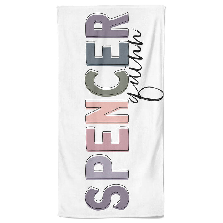 dusty hue personalized beach towel block font 