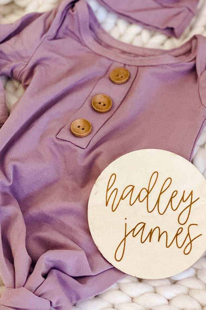 newborn knot gown dusty purple bamboo 