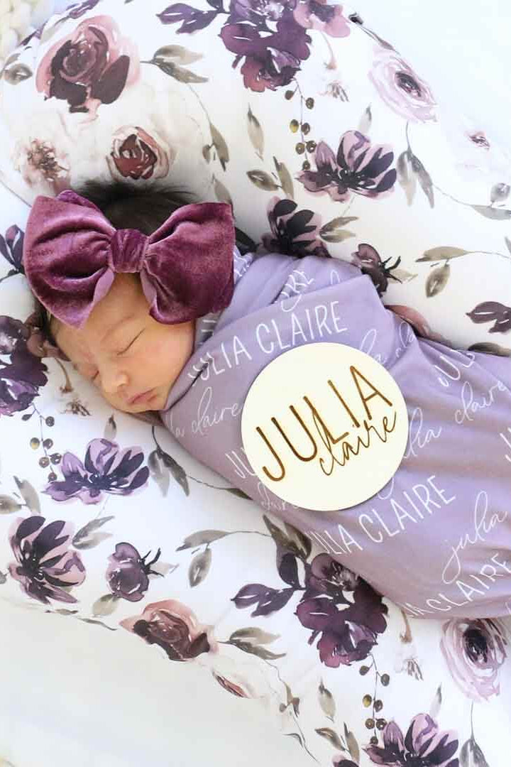 Personalized Dusty Purple Baby Name Swaddle Blanket
