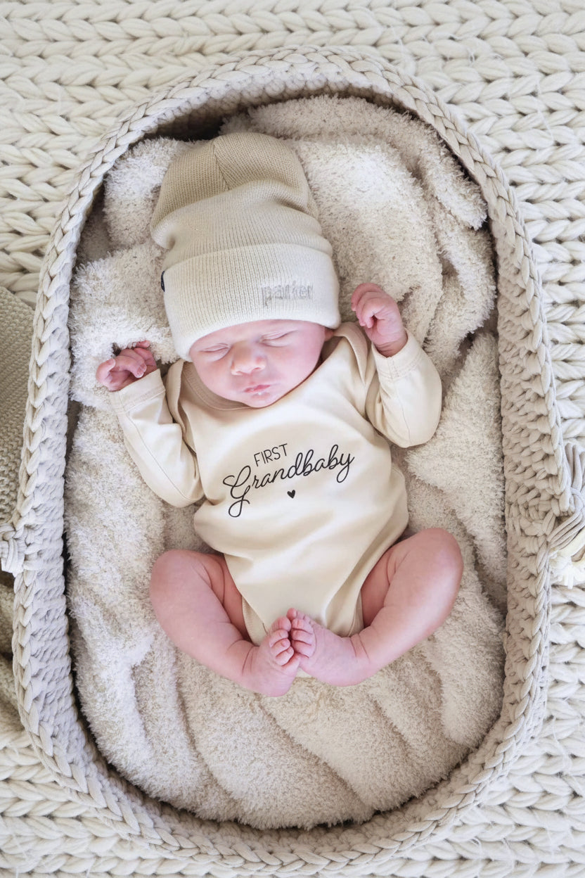 embroidered baby beanie hat neutral
