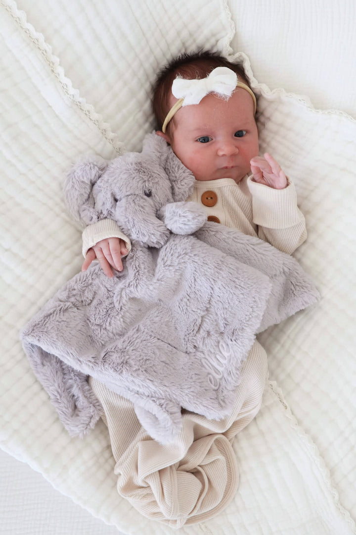 embroidered elephant lovey for babies 