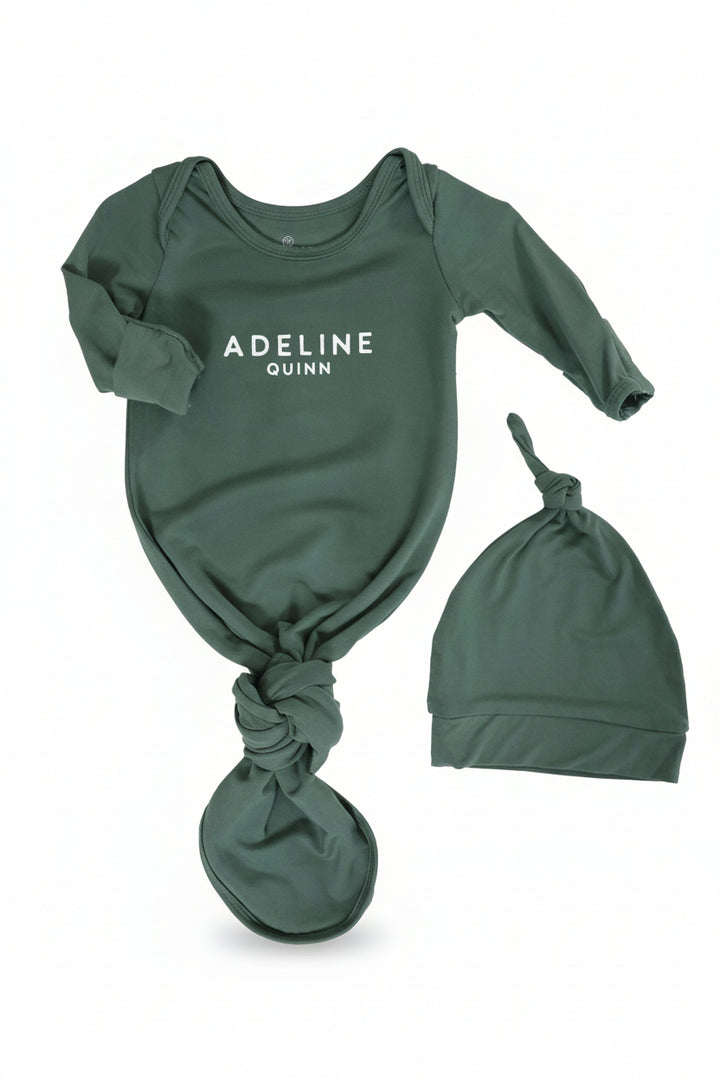 Girl Personalized Bamboo Newborn Baby Knot Gown & Hat