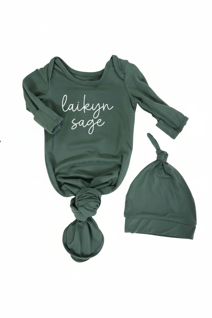 Girl Personalized Bamboo Newborn Baby Knot Gown & Hat