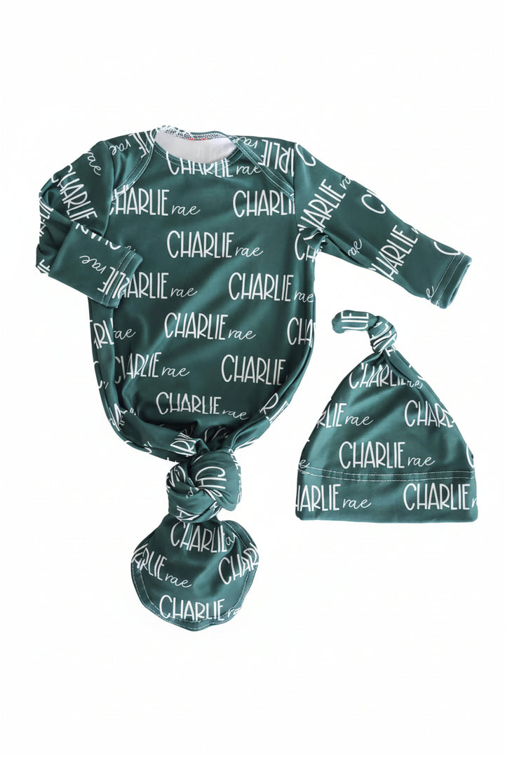 emerald personalized font duo knot gown
