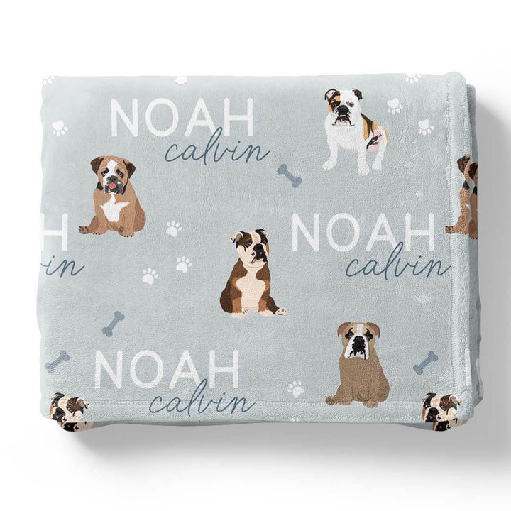 blue name blanket with bulldogs