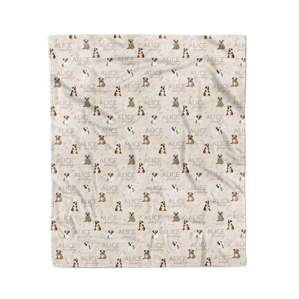 neutral personalized kids blanket bulldog