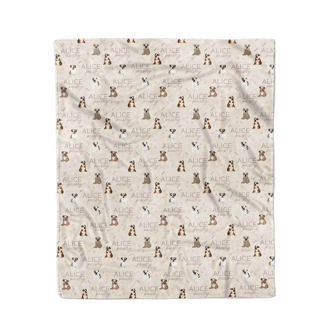 neutral personalized kids blanket bulldog