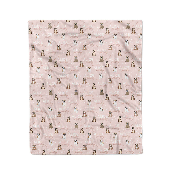 pink personalized kids blanket with bulldogs 