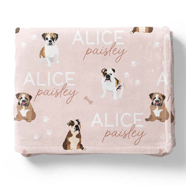 english bulldog personalized kids blanket pink 