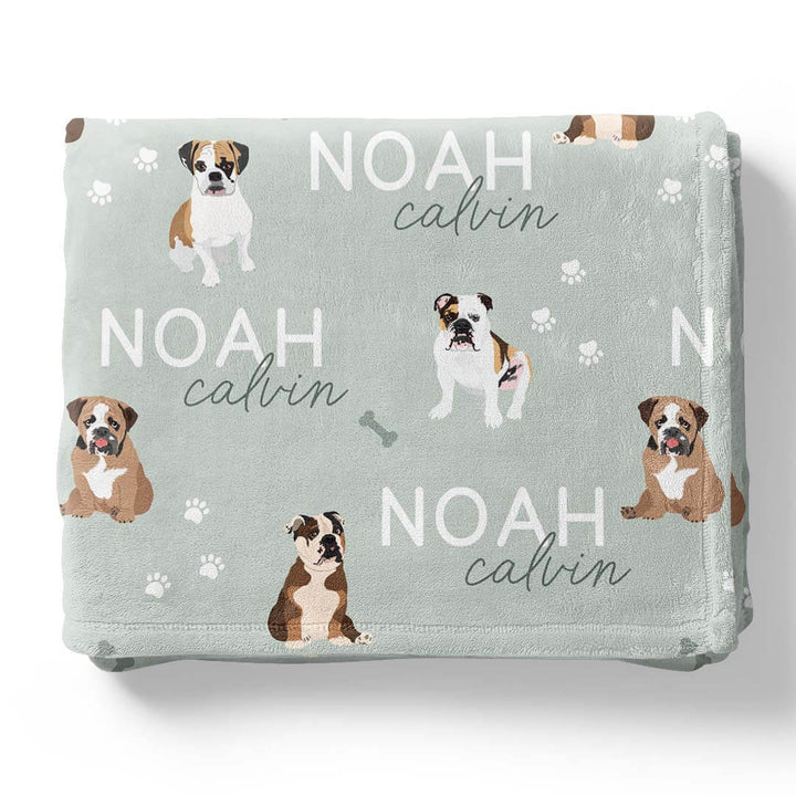 bulldog personalized kids blanket green
