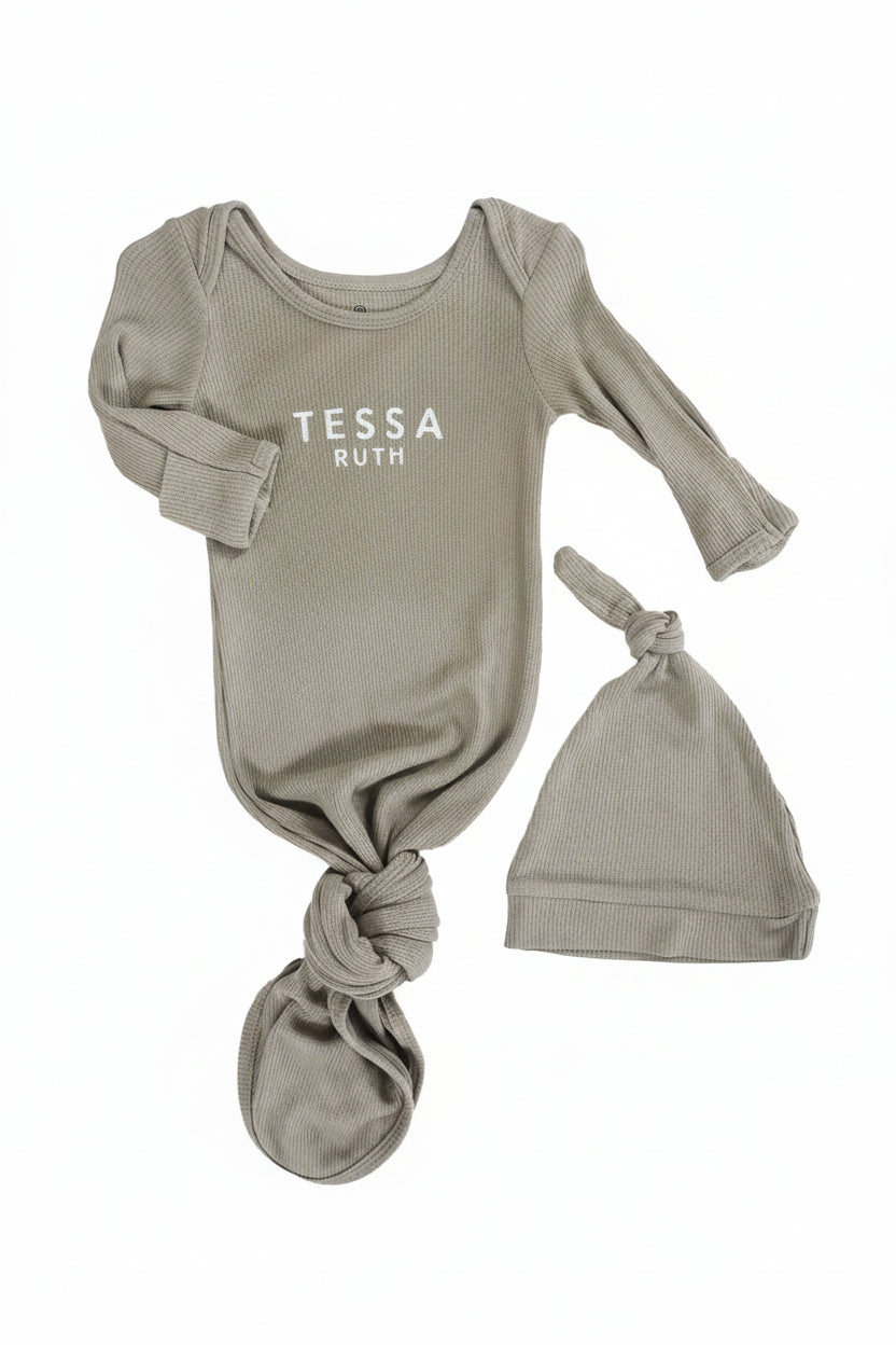 Girl Personalized Bamboo Newborn Baby Knot Gown & Hat