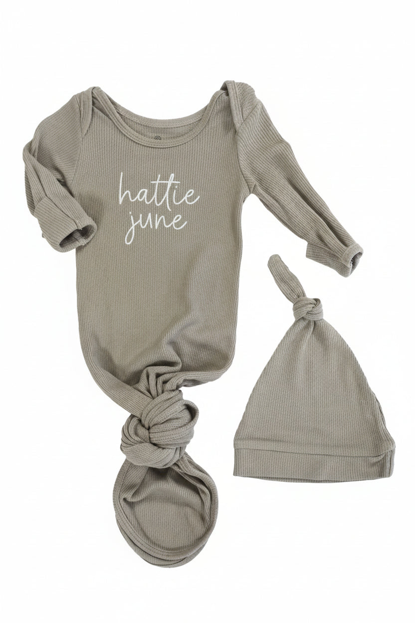 Girl Personalized Bamboo Newborn Baby Knot Gown & Hat