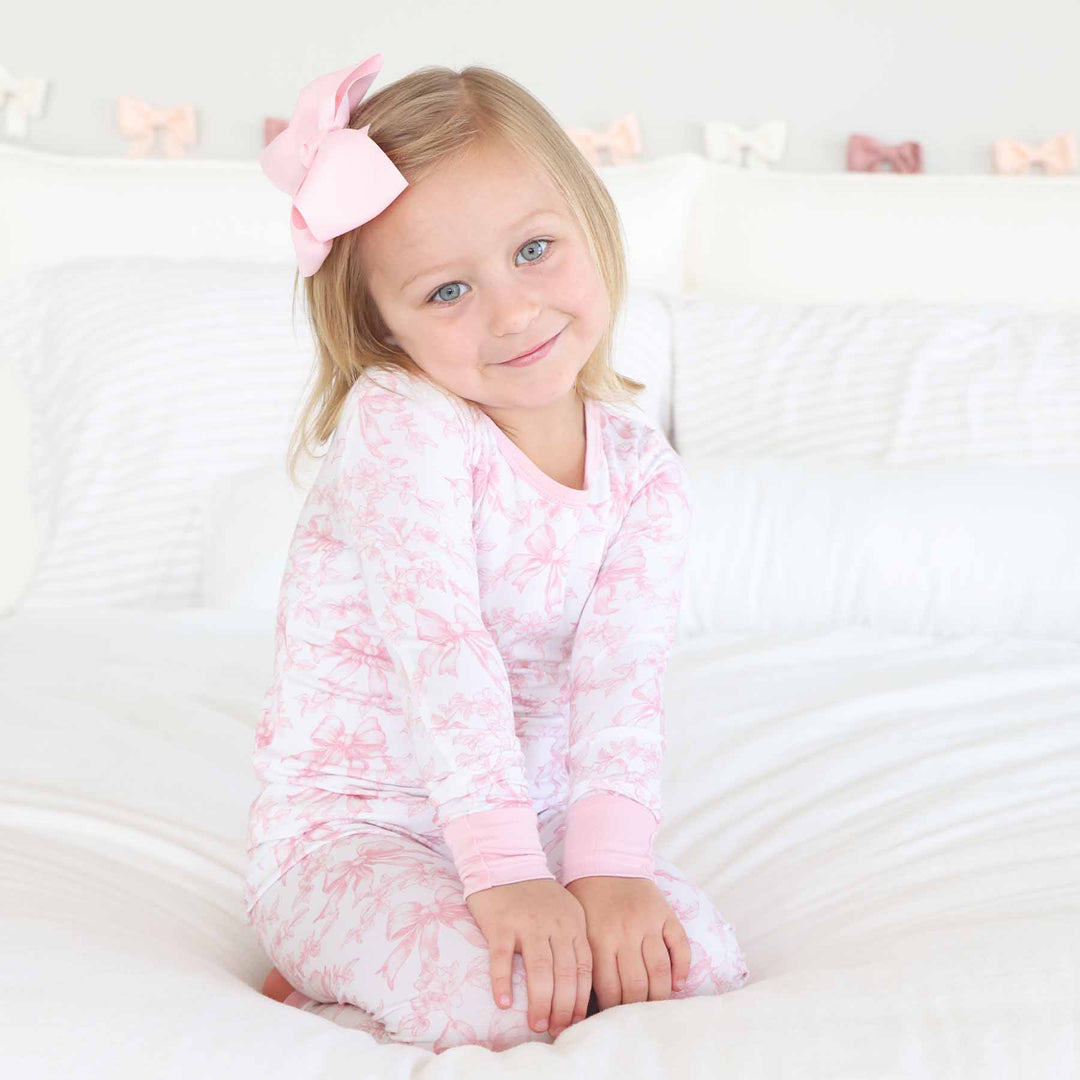 bow and floral two piece pajama set for girls 