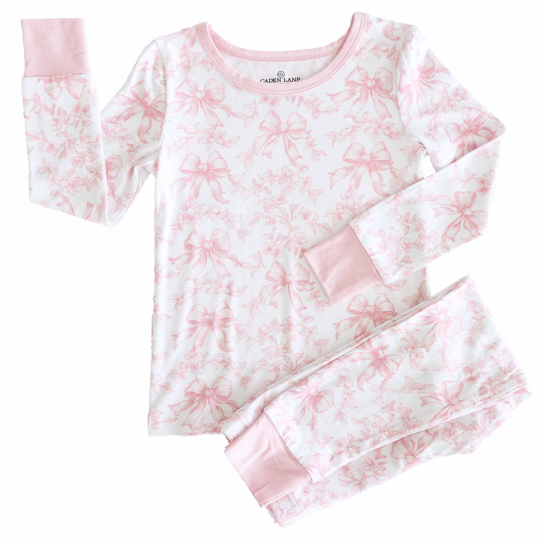 pink and white toile two piece pajama set for girls 