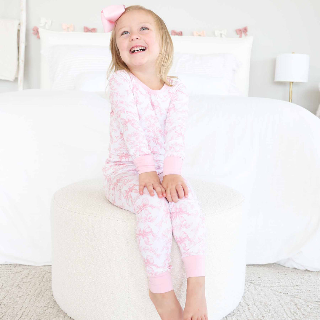 girls pink and white toilet bamboo pajamas 