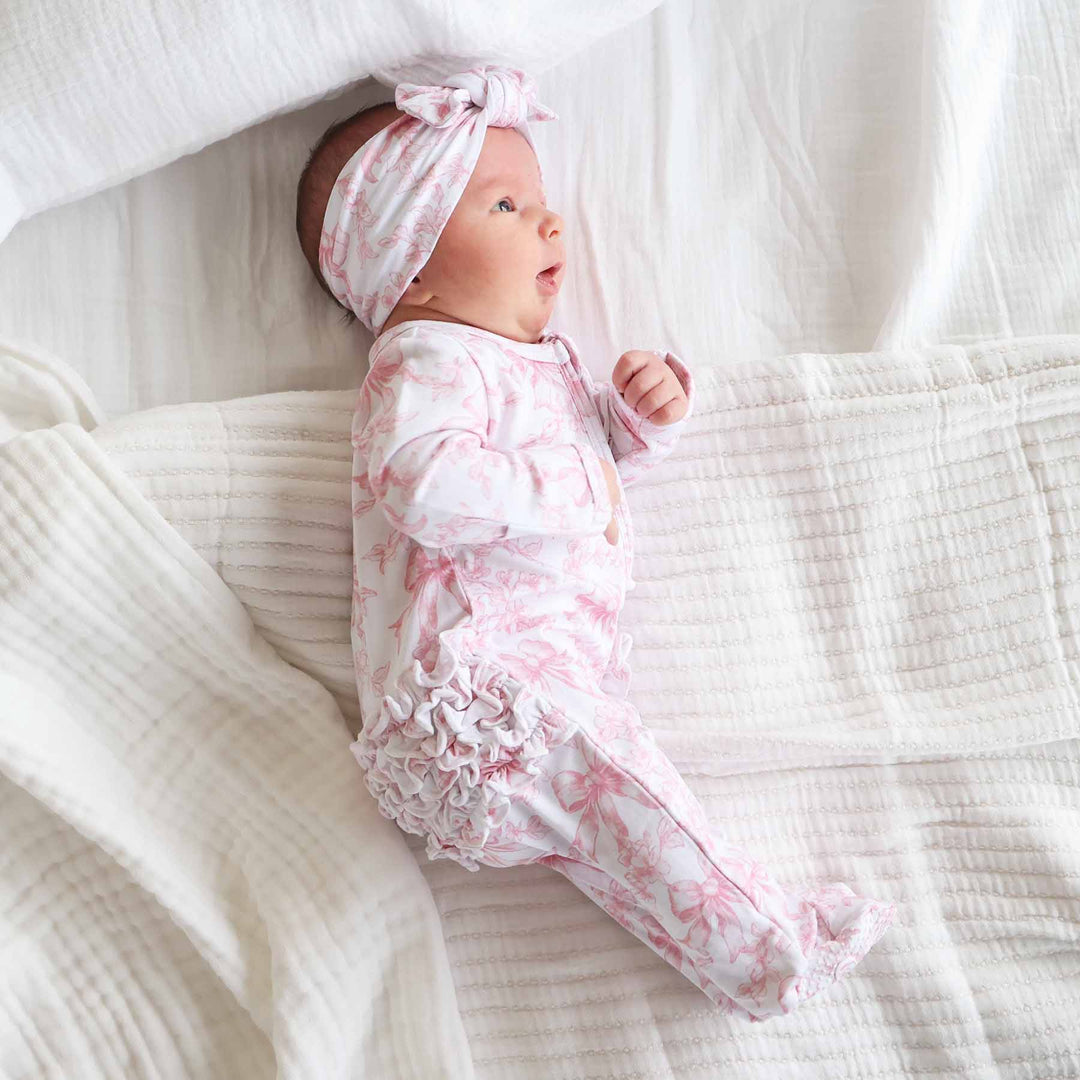 fancy frills ruffle zipper footie for baby girls 