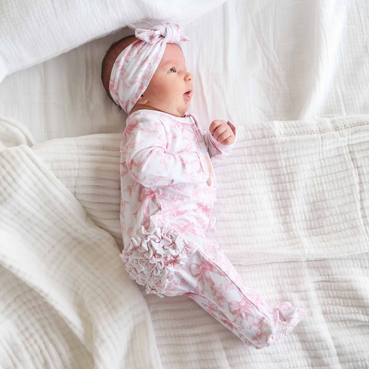 fancy frills ruffle zipper footie for baby girls 