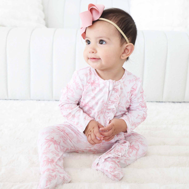 fancy frills ruffle zipper footie pajama for baby girls 
