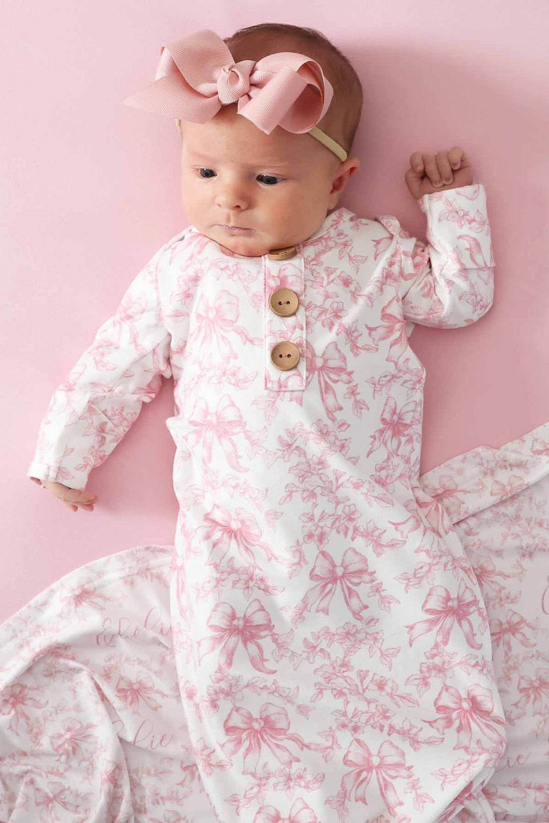 newborn knot gown for baby girls pink fancy frills 