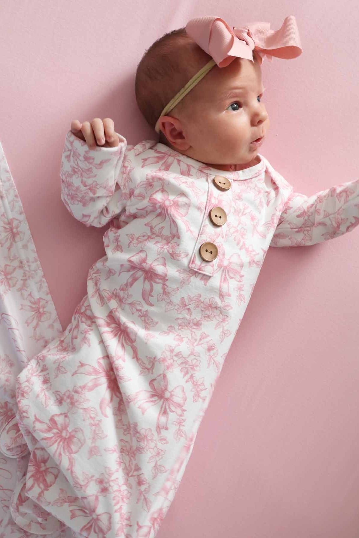 Fancy Frills Newborn Baby Knot Gown & Hat Set